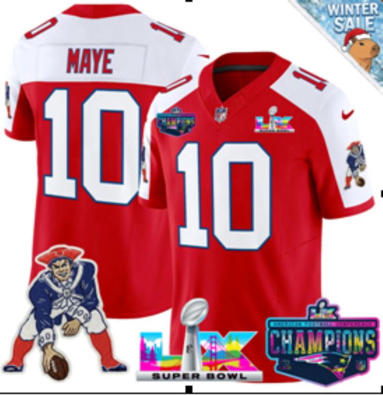 Men 2026 New England Patriots #10 Maye Red Super Bowl Nike Limited NFL Jersey style 05->new england patriots->NFL Jersey